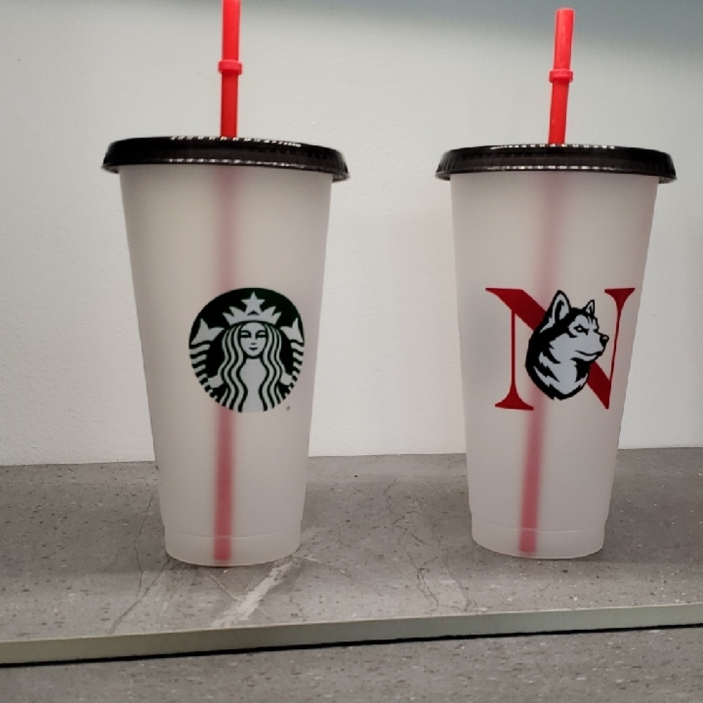 Starbucks Frosted Tumbler with Red Straw and Black Lid
